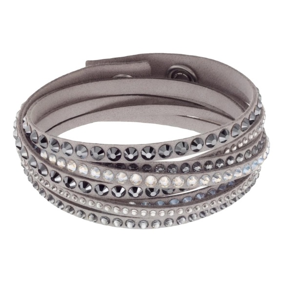 Swarovski Slake Double Wrap Bracelet with multi- row crystals in grey/silver NEW - Picture 1 of 4